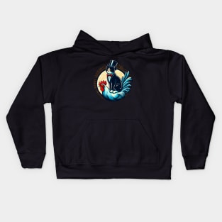 Tuxedo Cat on a Chicken Funny Kids Hoodie